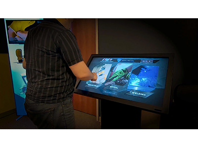 Man uses touch table display
